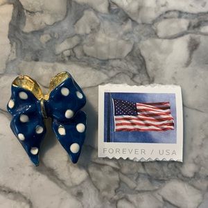 Something Blue Bow polka Dot Pin gold